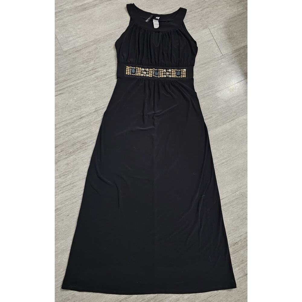Women’s Black Maxi Dress Sleeveless Beaded Waist Empire Waist Size M USAWomen’s